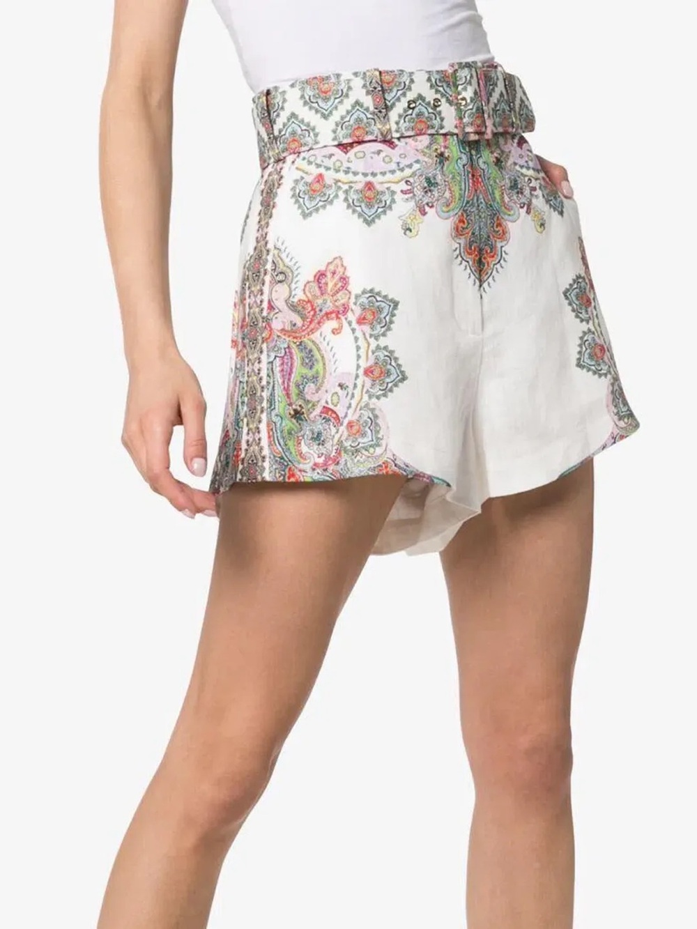 Zimmermann White Paisley-Print High-Waist Shorts